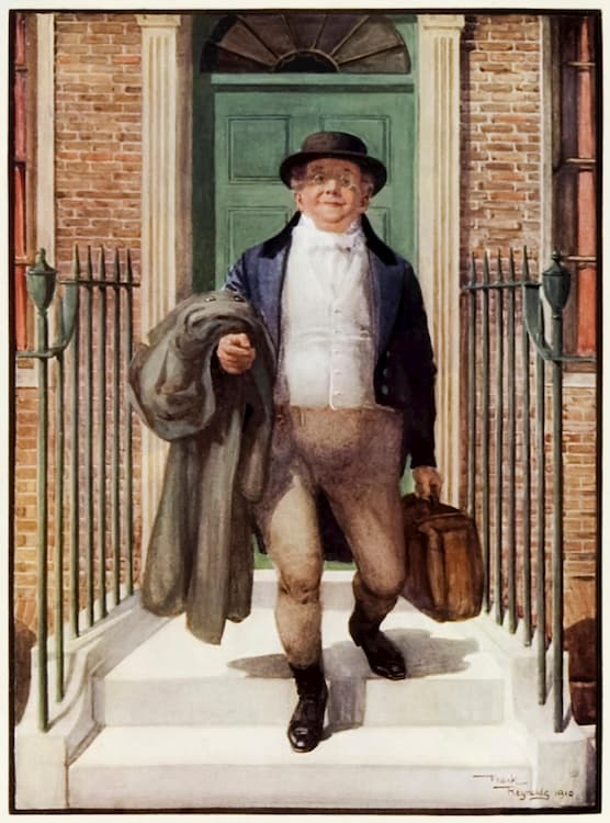 'Mr Pickwick leaving Goswell Street' by Frank Reynolds (1910)